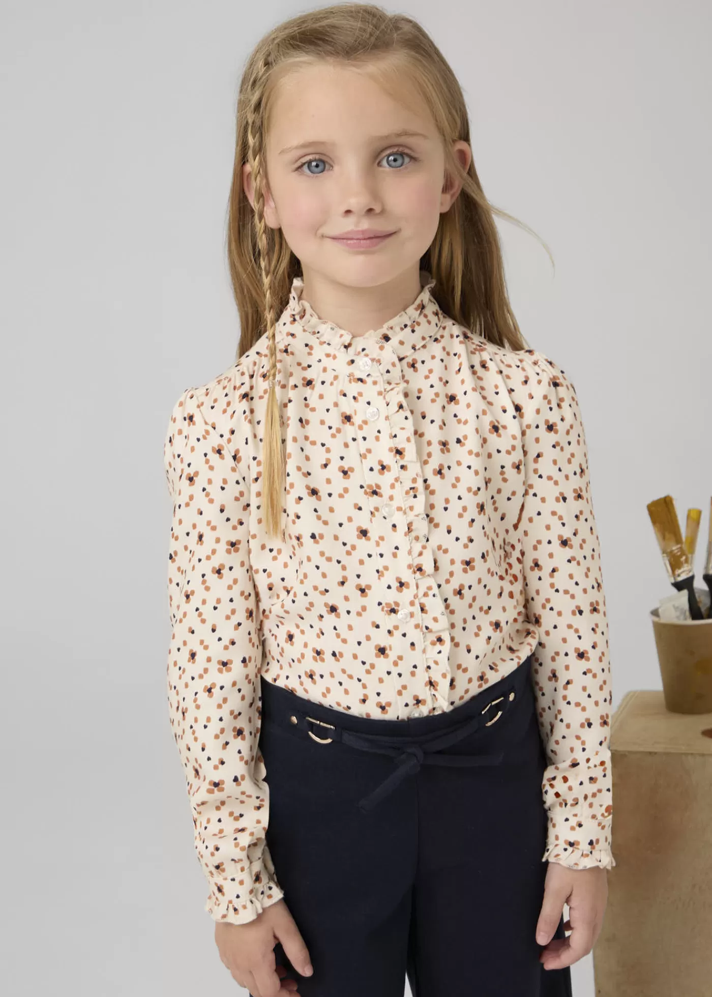 Mayoral Girl Ruffle Print Blouse Chickpea Flash Sale