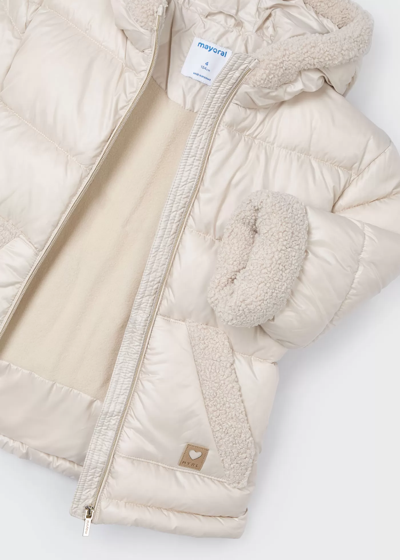 Mayoral Girl Sherpa-Trim Puffer Coat Stone Clearance