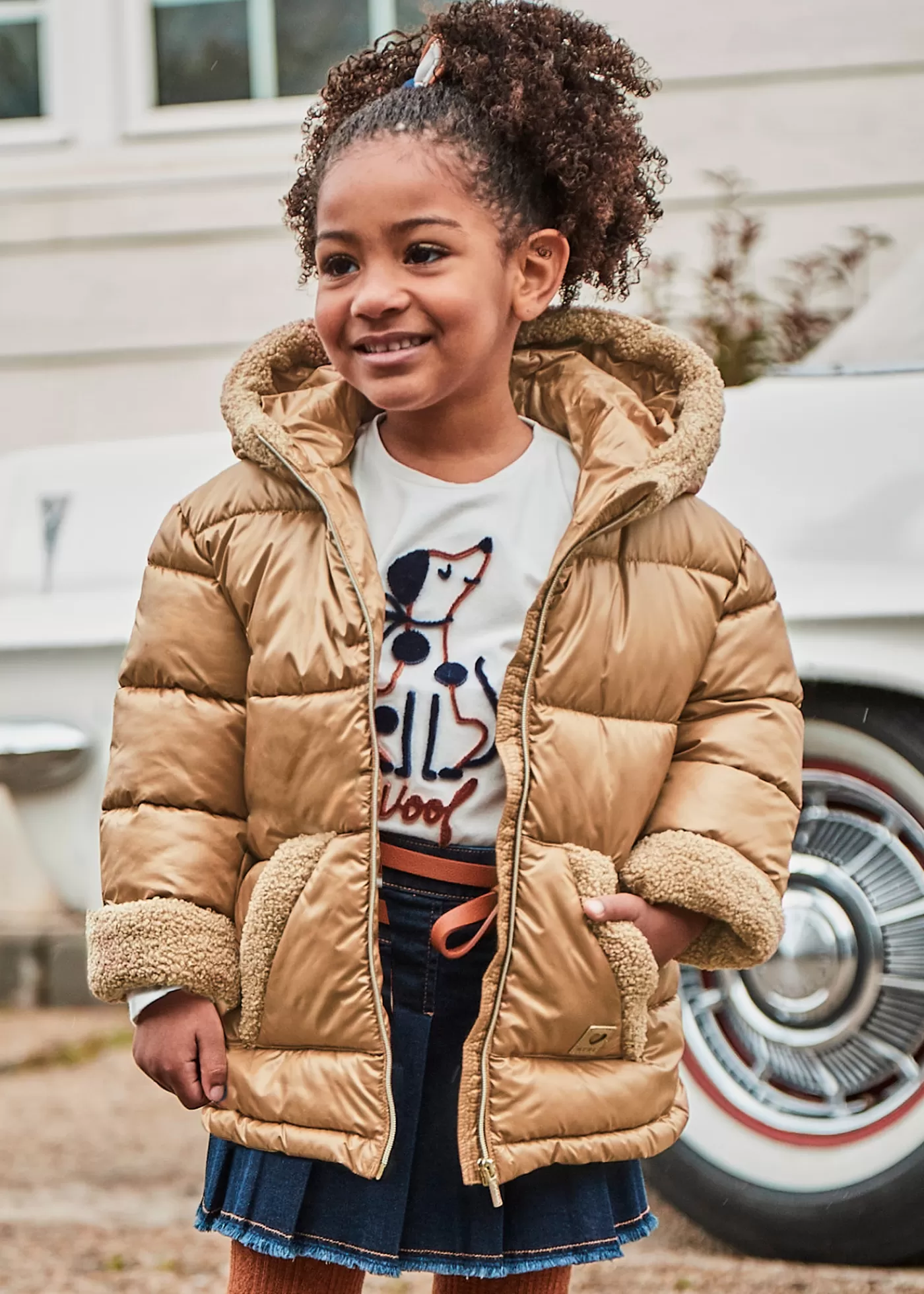 Mayoral Girl Sherpa-Trim Puffer Coat Cinnamon Fashion