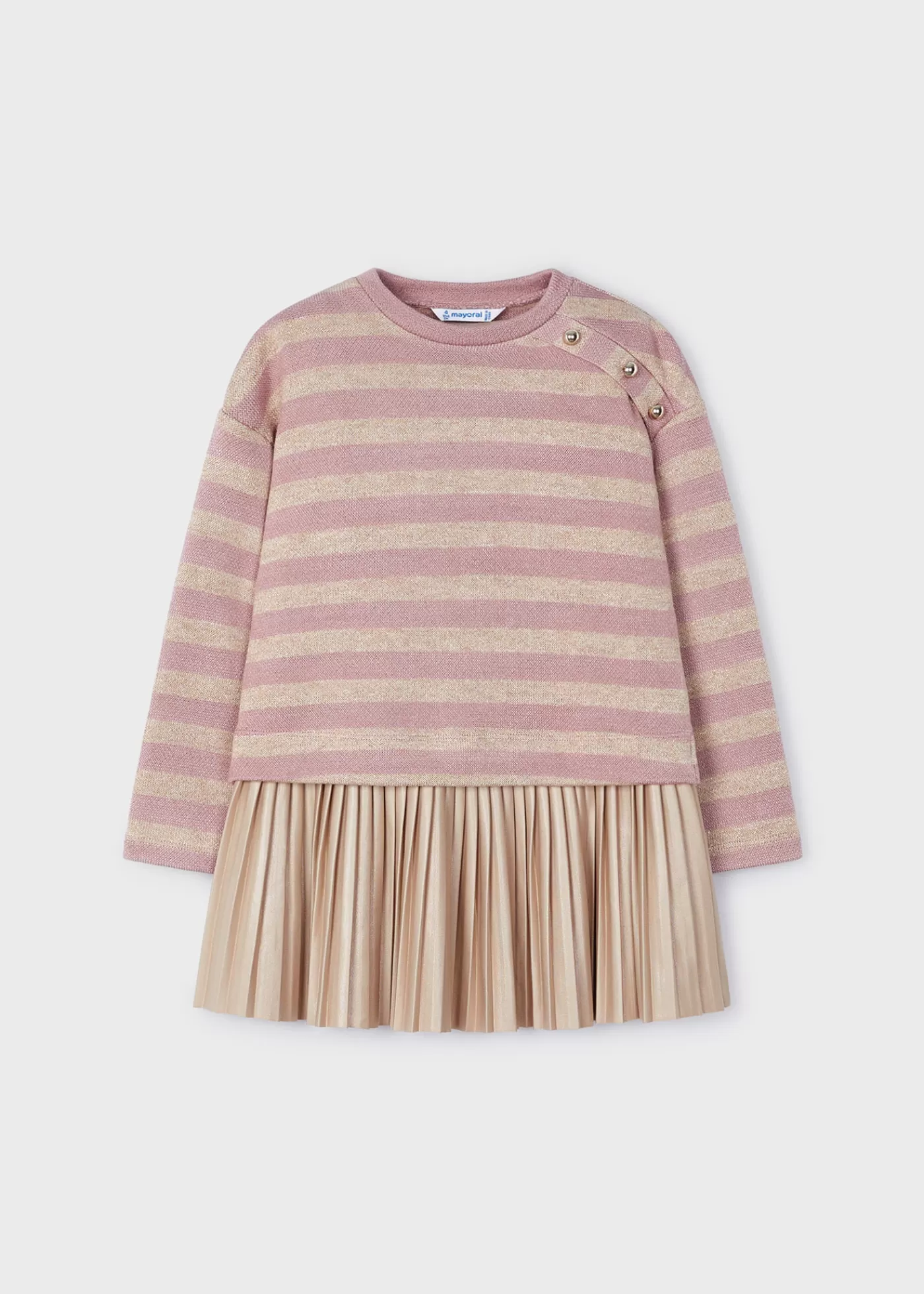 Mayoral Girl Sleeveless Dress with Striped Sweatshirt Rosy Hot