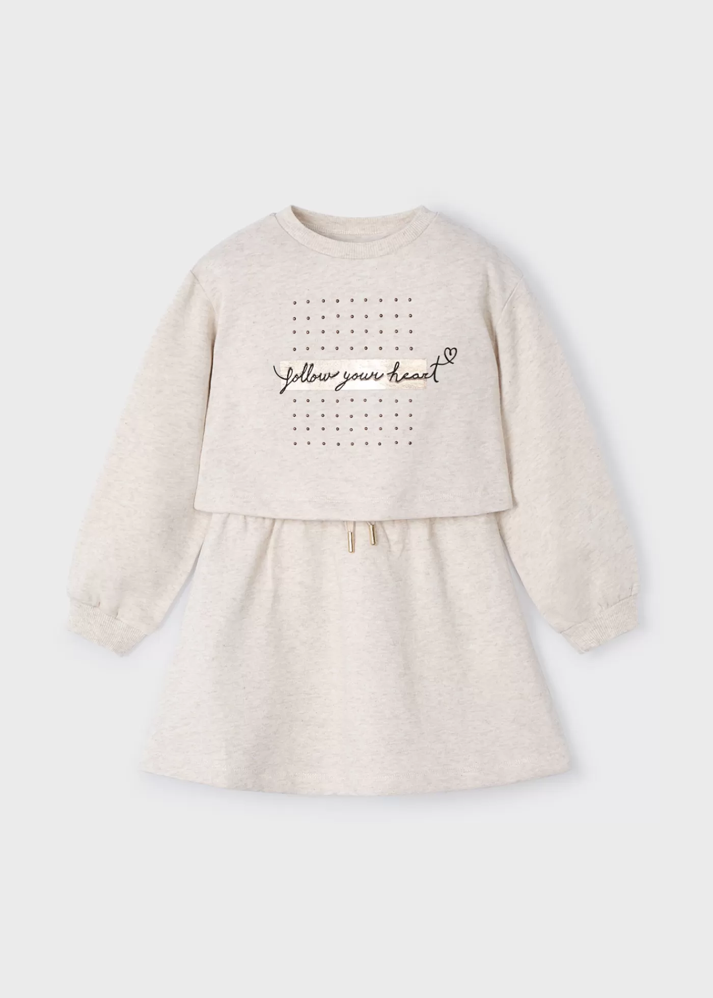 Mayoral Girl Sleeveless Dress with Text Print Sweater Stone Sale