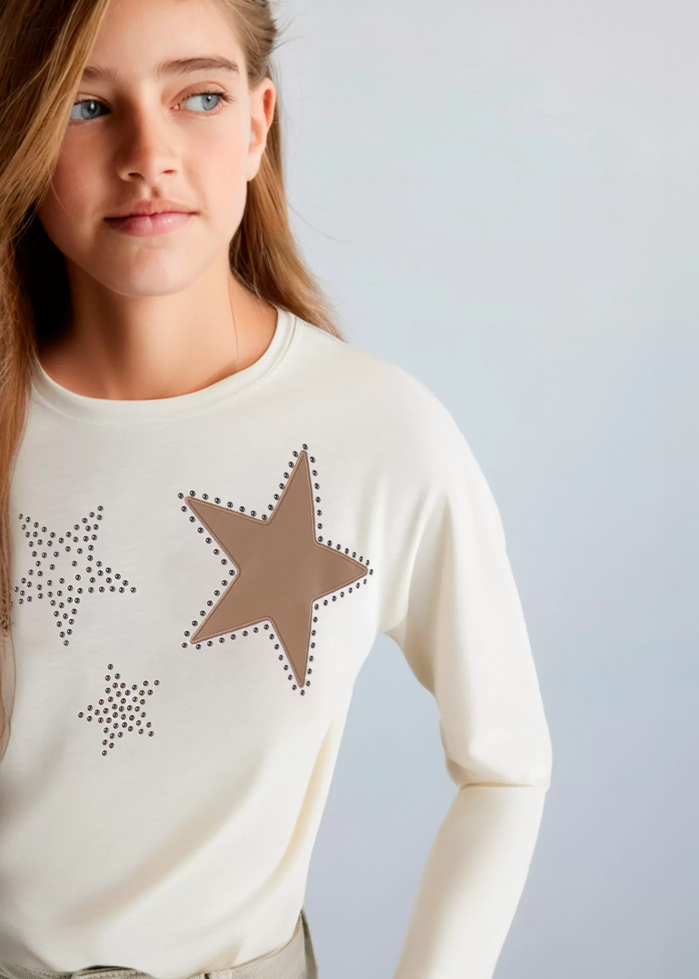 Mayoral Girl Strass Star T-Shirt Natural-Cinnamon Outlet