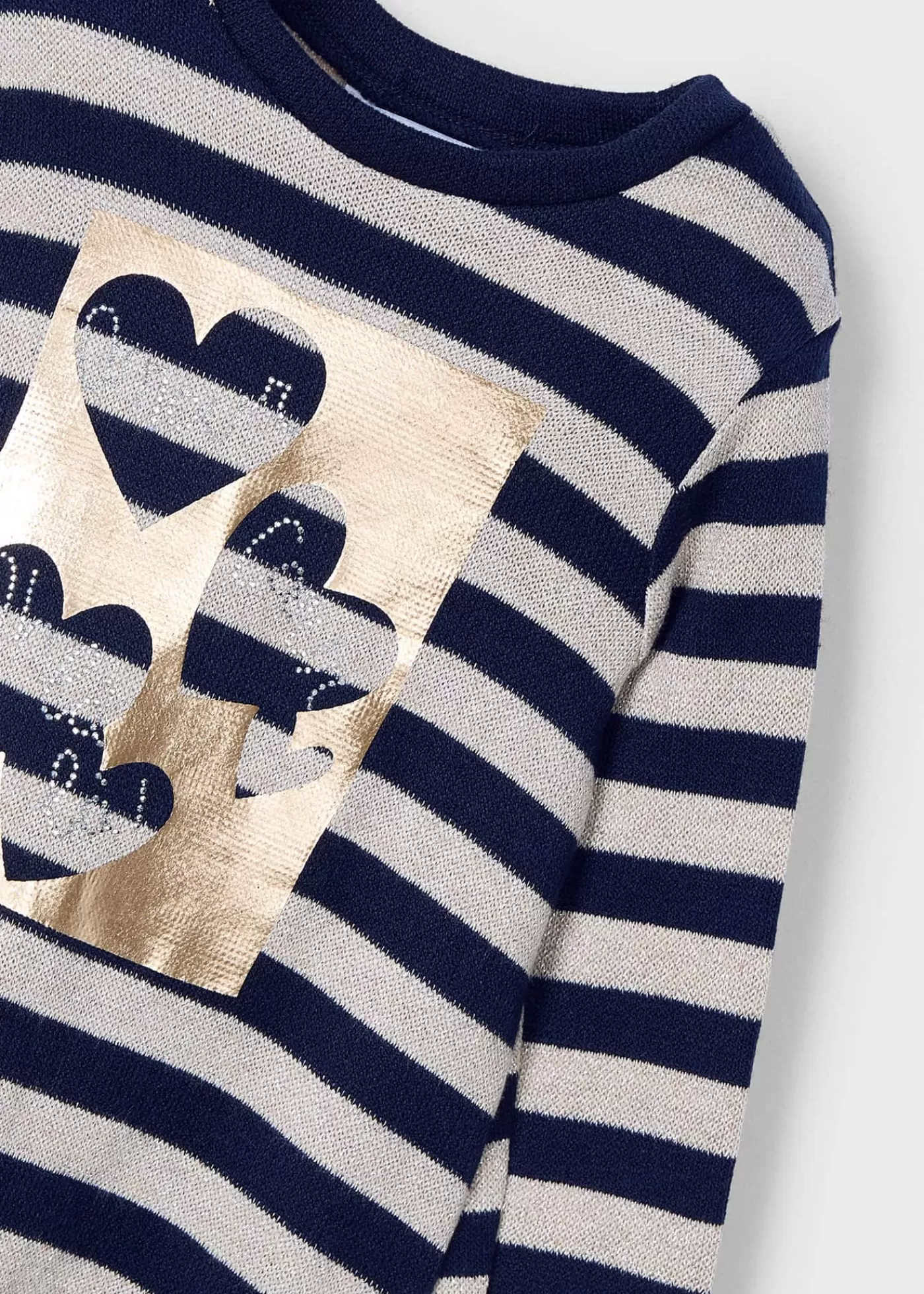 Mayoral Girl Striped Metallic Stitch Sweater Navyblue Fashion