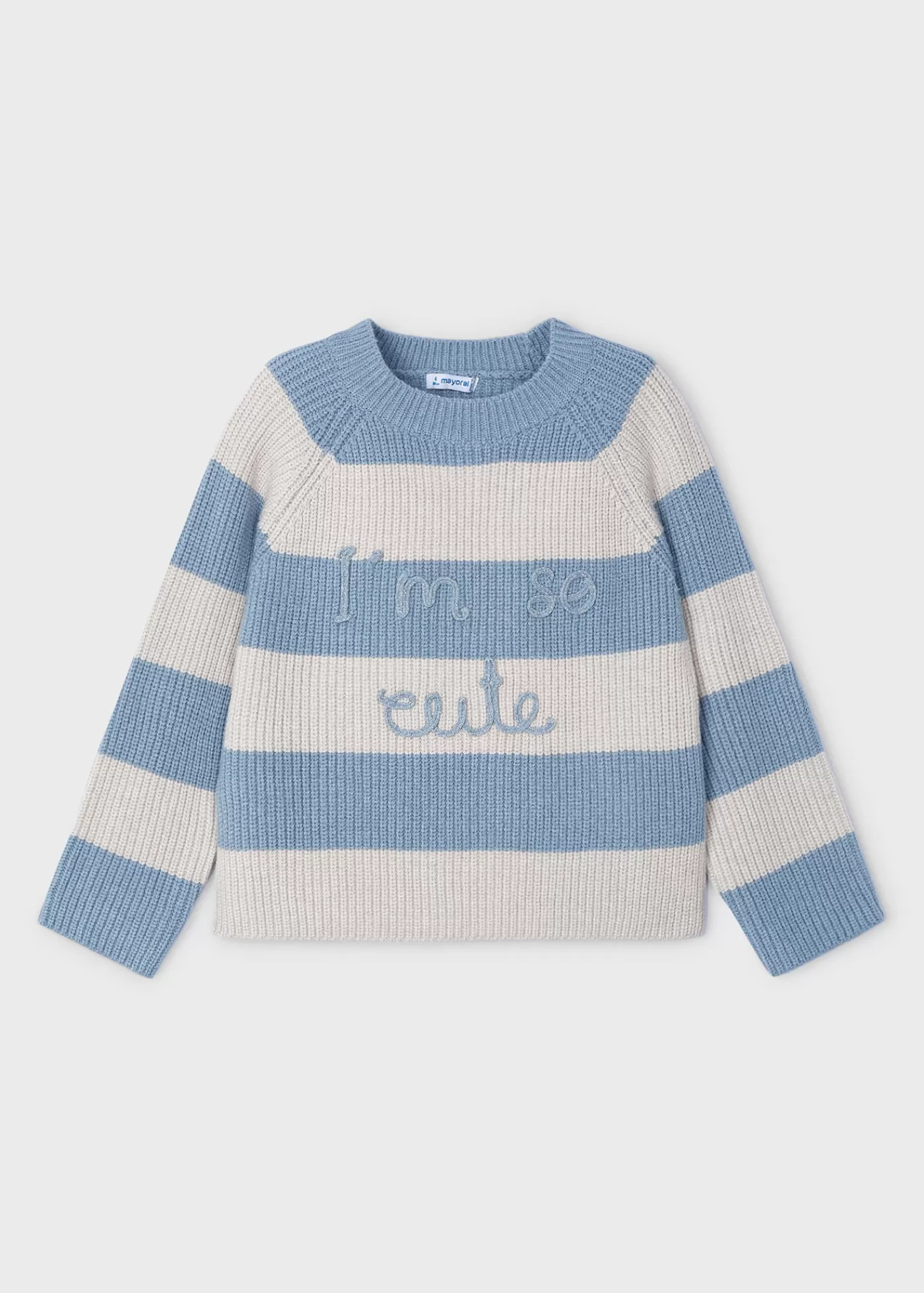 Mayoral Girl Striped Text Sweater Skyblue Fashion