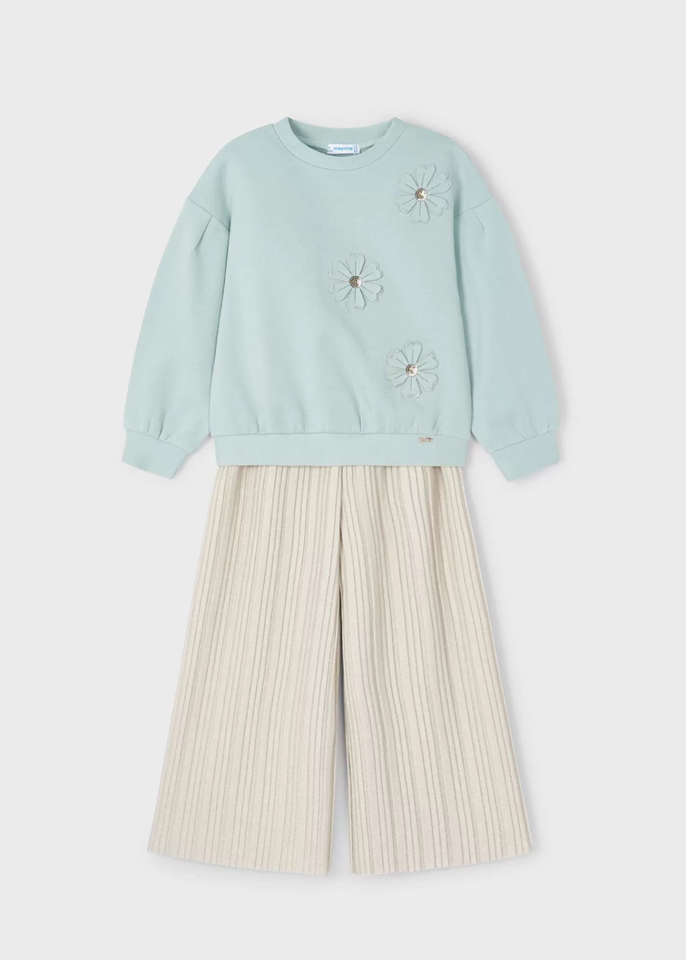 Mayoral Girl Sweatshirt with Pleated Pants Set Jade Best Sale