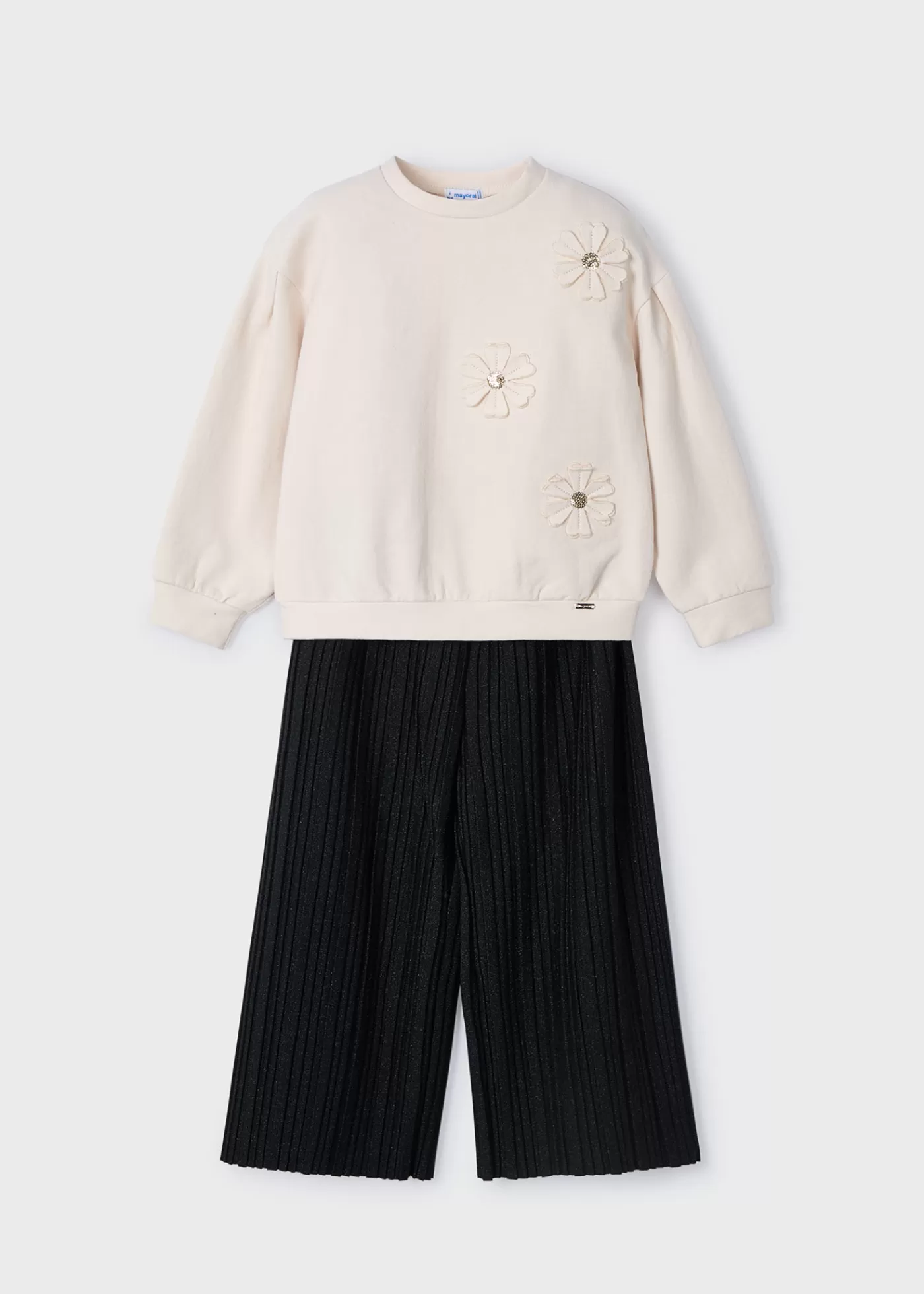 Mayoral Girl Sweatshirt with Pleated Pants Set Chickpea Cheap