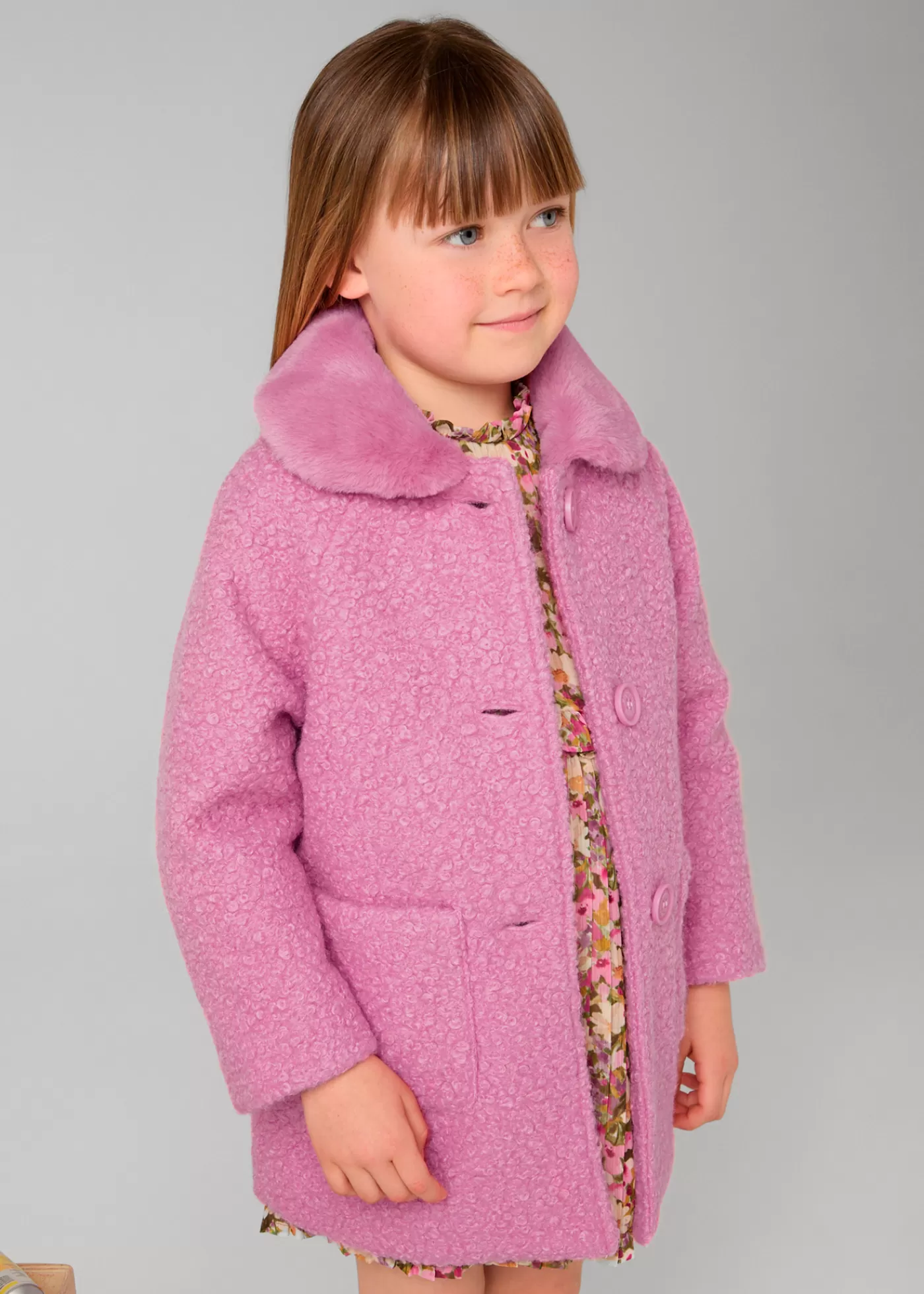 Mayoral Girl Teddy Coat with Faux Fur Collar Camellia Best