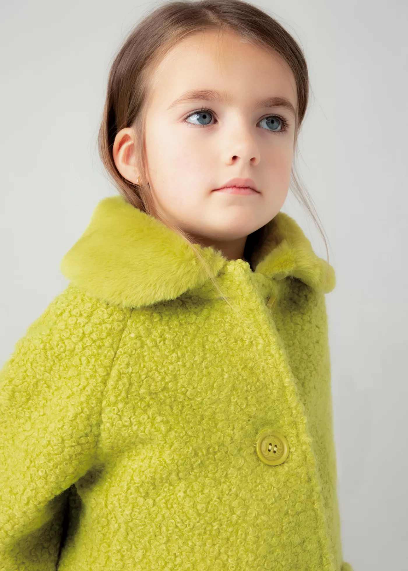 Mayoral Girl Teddy Coat with Faux Fur Collar Citronella Hot