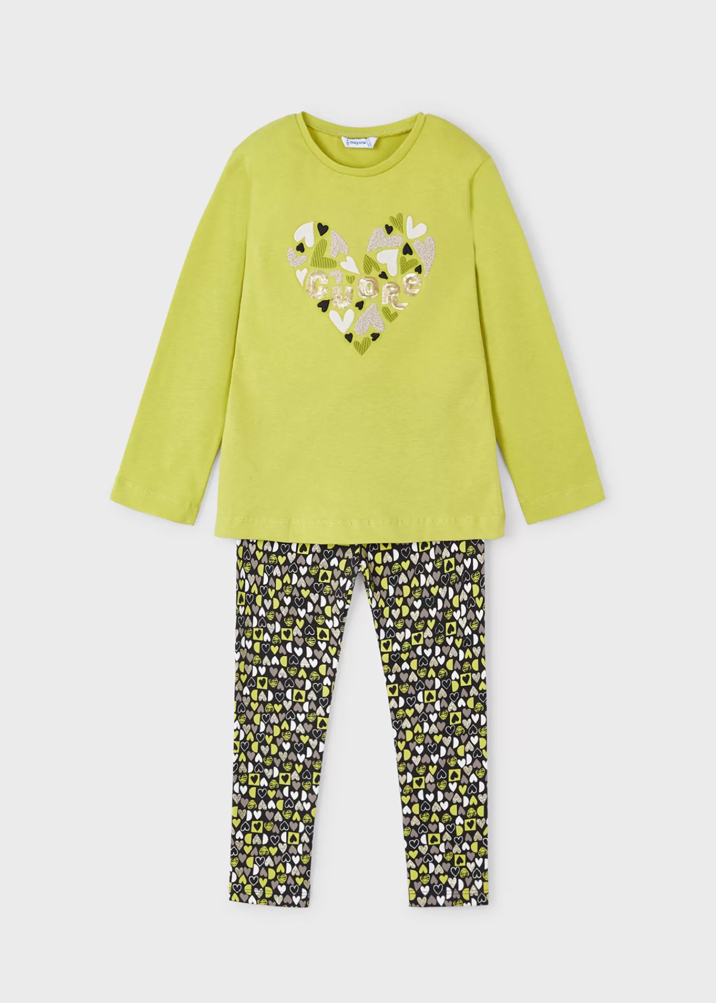 Mayoral Girl T-Shirt and Print Leggings Set Citronella New