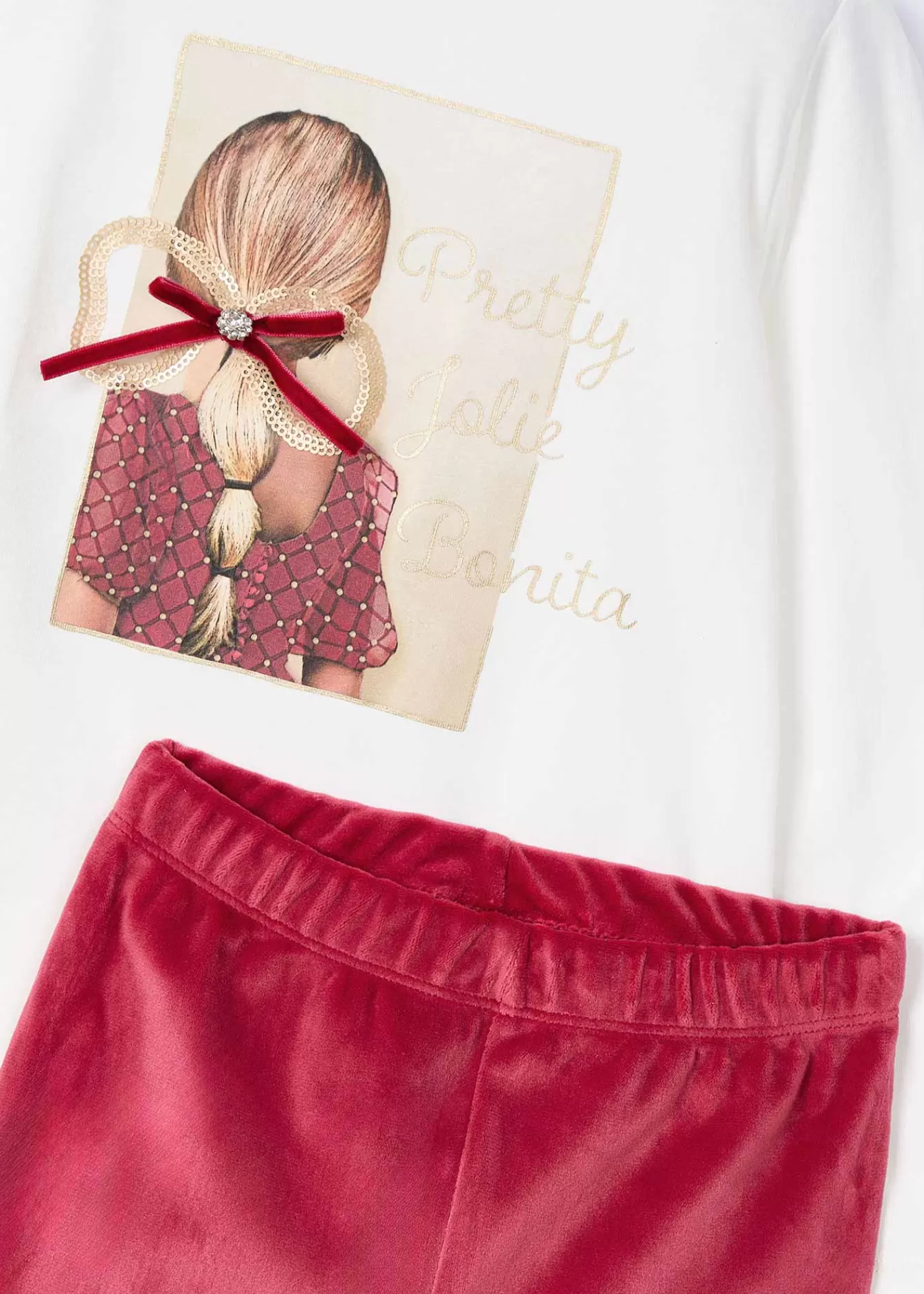 Mayoral Girl T-Shirt and Velvet Leggings Set Cherry New