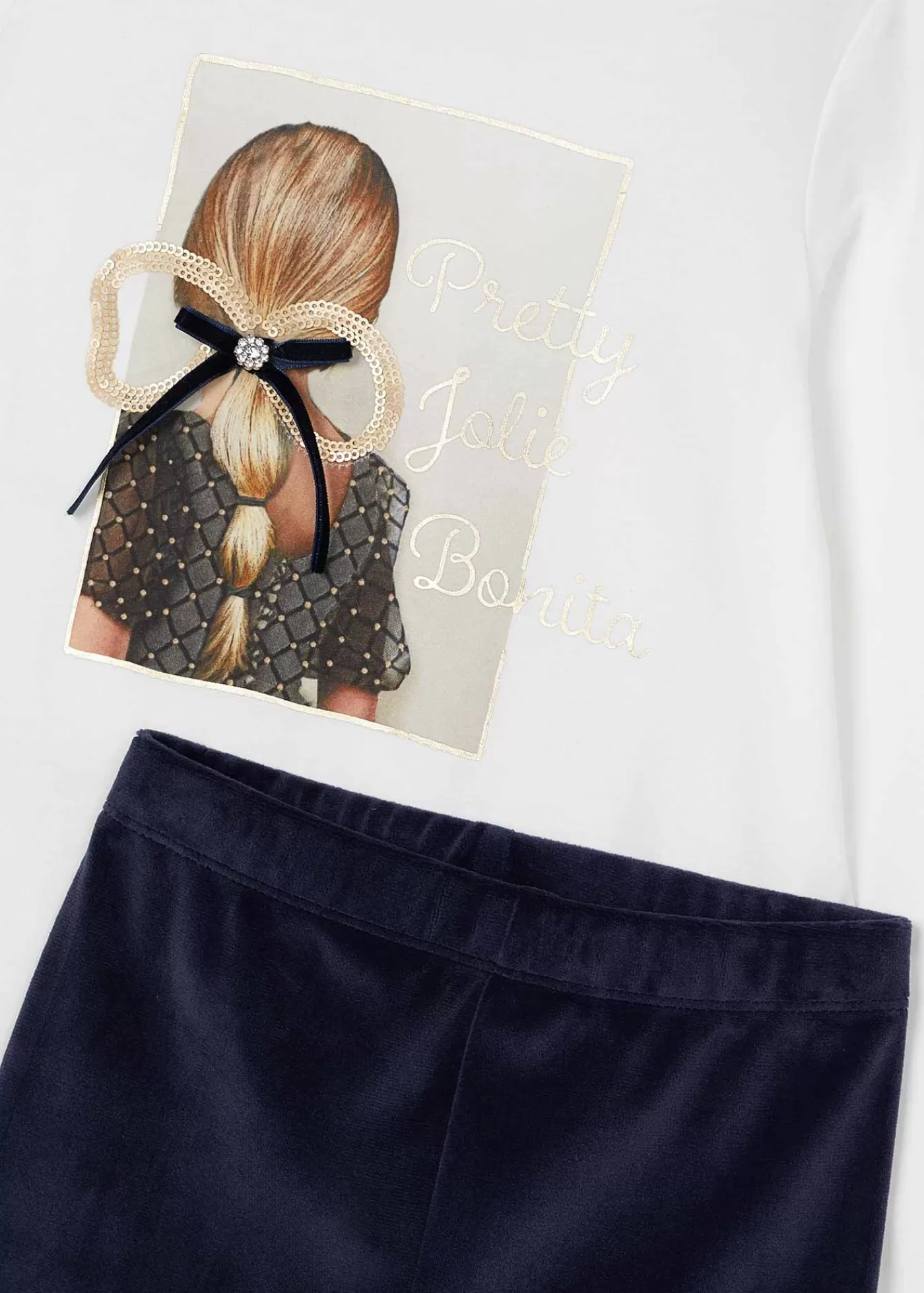 Mayoral Girl T-Shirt and Velvet Leggings Set Navyblue Best Sale