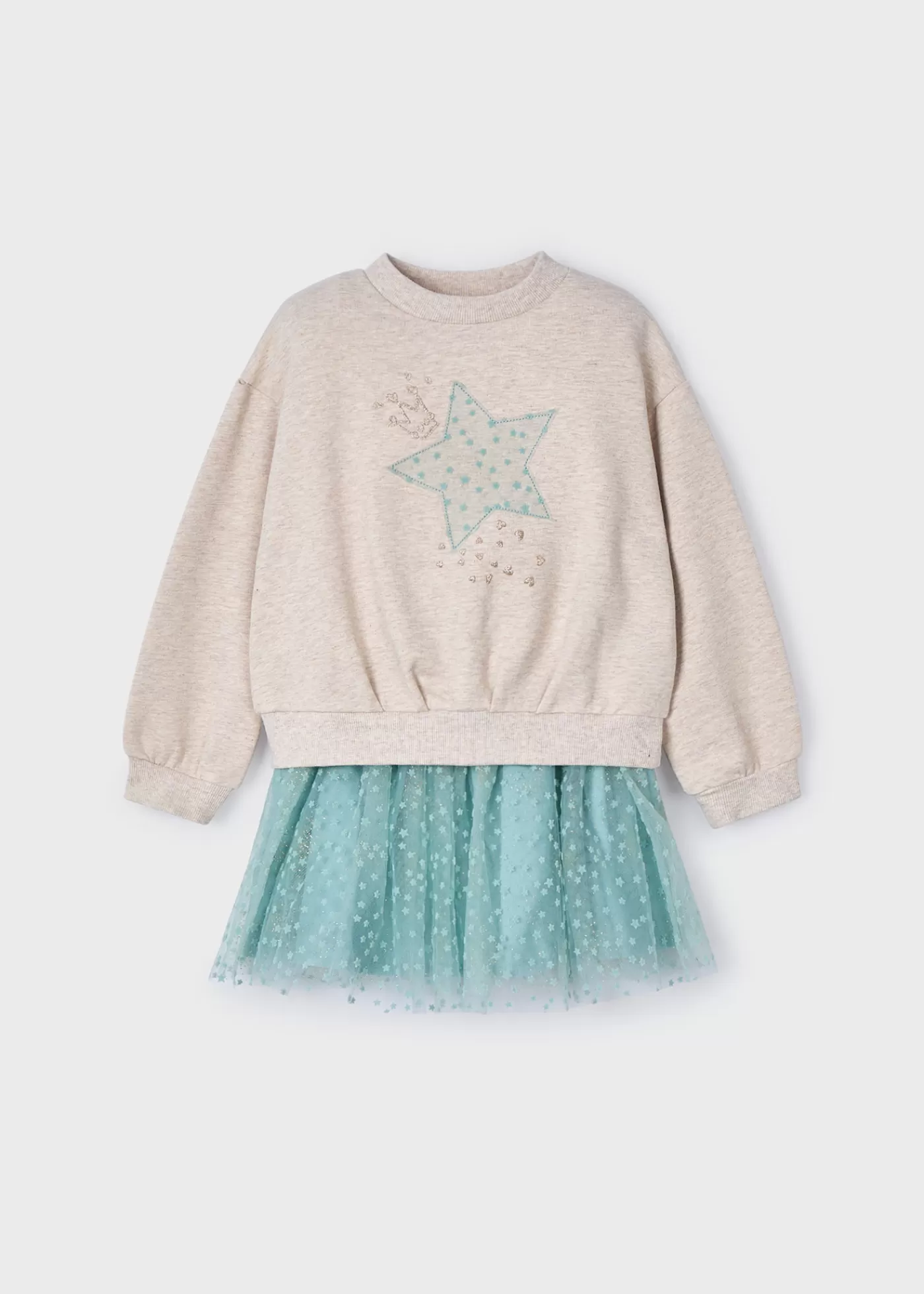 Mayoral Girl Tulle Skirt and Sweatshirt Set Stone Discount