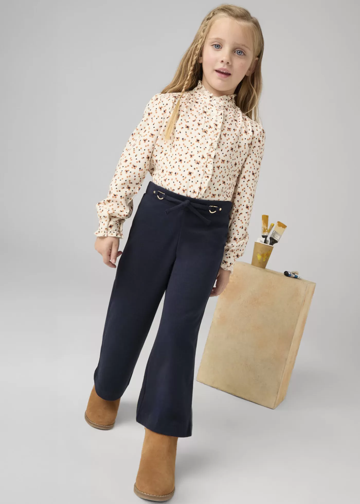 Mayoral Girl Wide Leg Pants with Tie Waist Navyblue Best