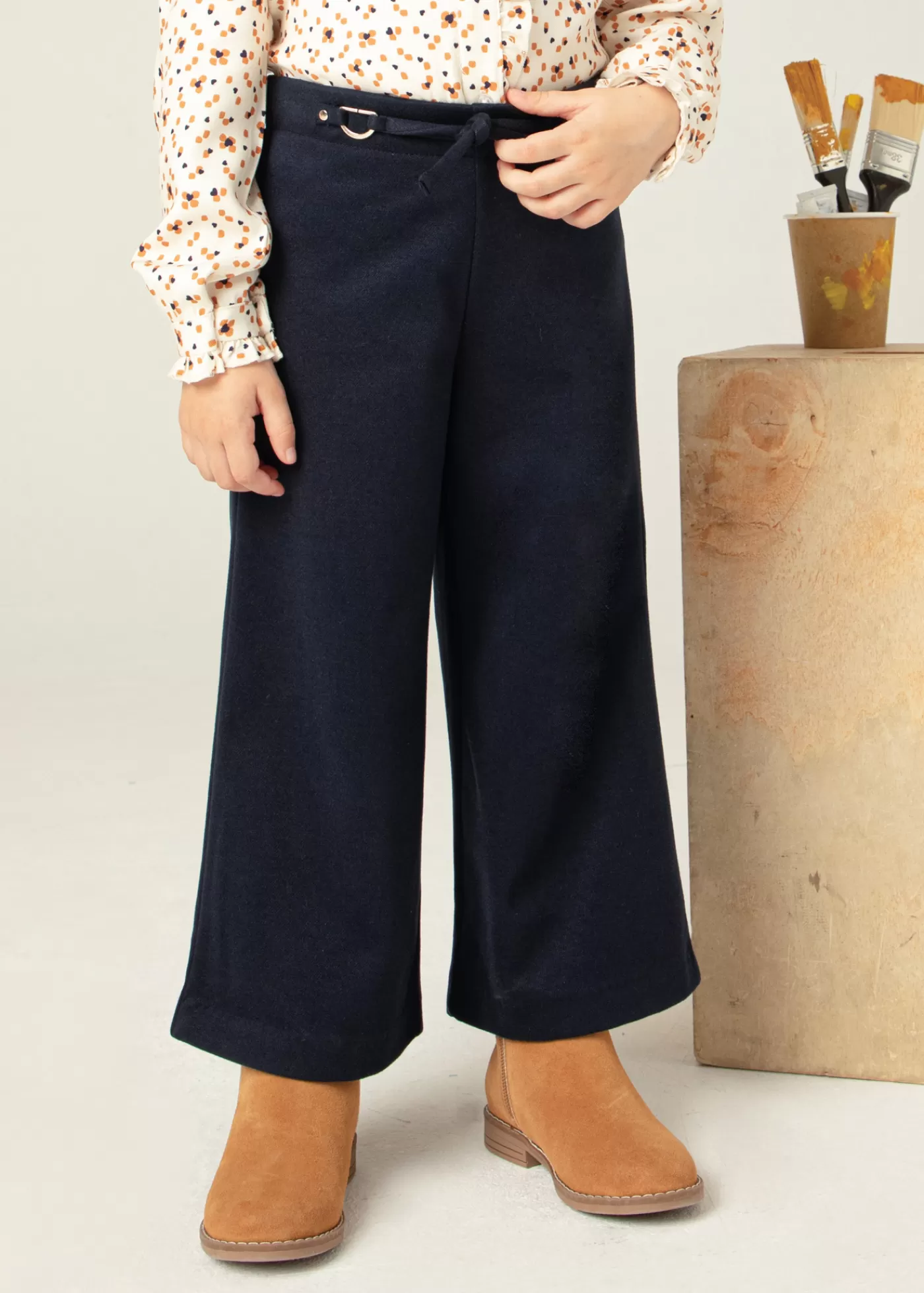 Mayoral Girl Wide Leg Pants with Tie Waist Navyblue Best