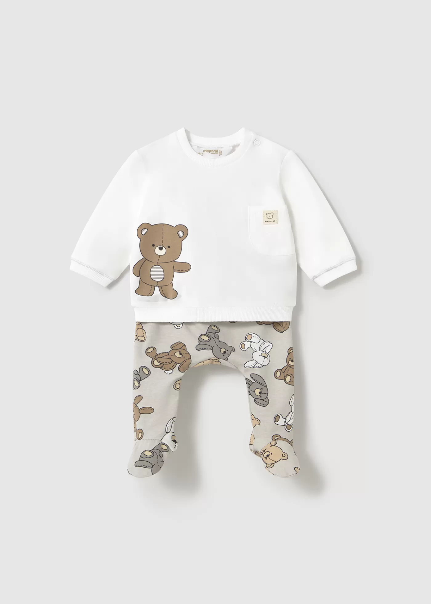 Mayoral Newborn Bear Print Pants and Hoodie Set Moon Online