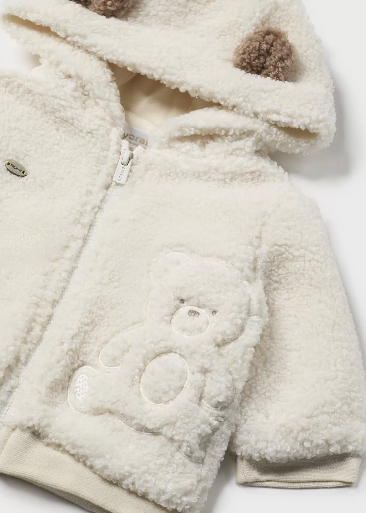 Mayoral Newborn Faux Sheepskin Zip Hoodie Offwhite Hot