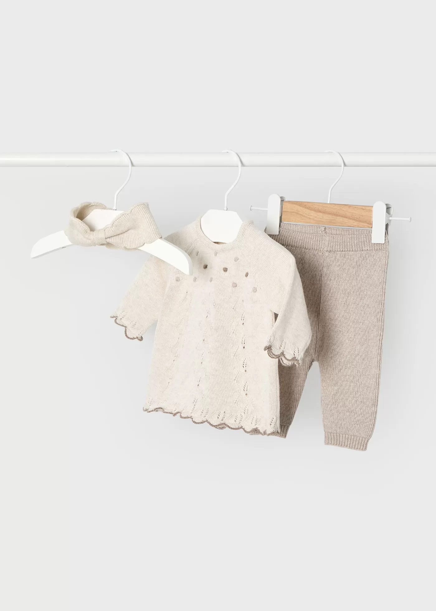 Mayoral Newborn Girl 3 Piece Knit Set Walnutmelange Outlet