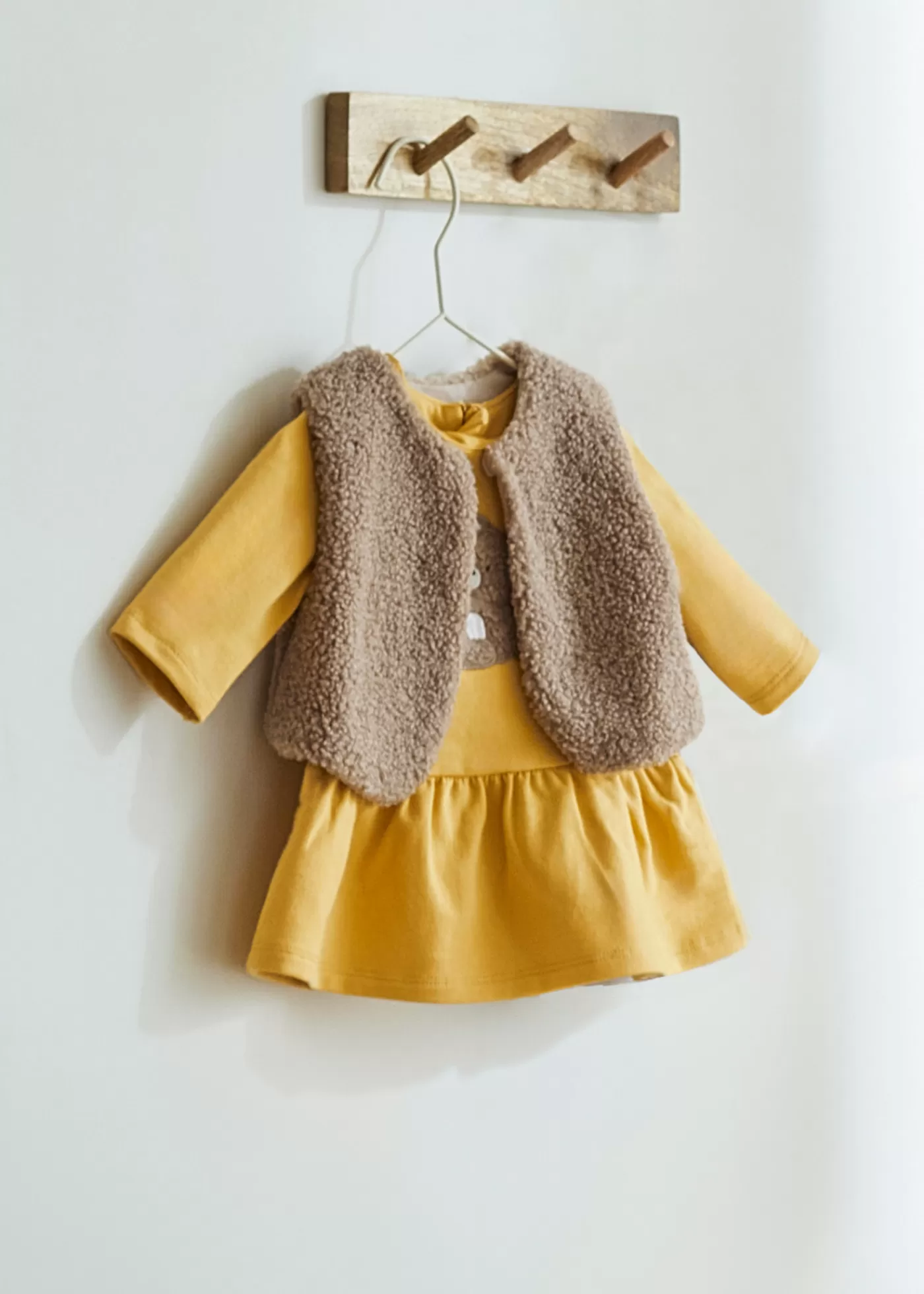 Mayoral Newborn Girl 3 Piece Set with Faux Fur Vest Curry Clearance