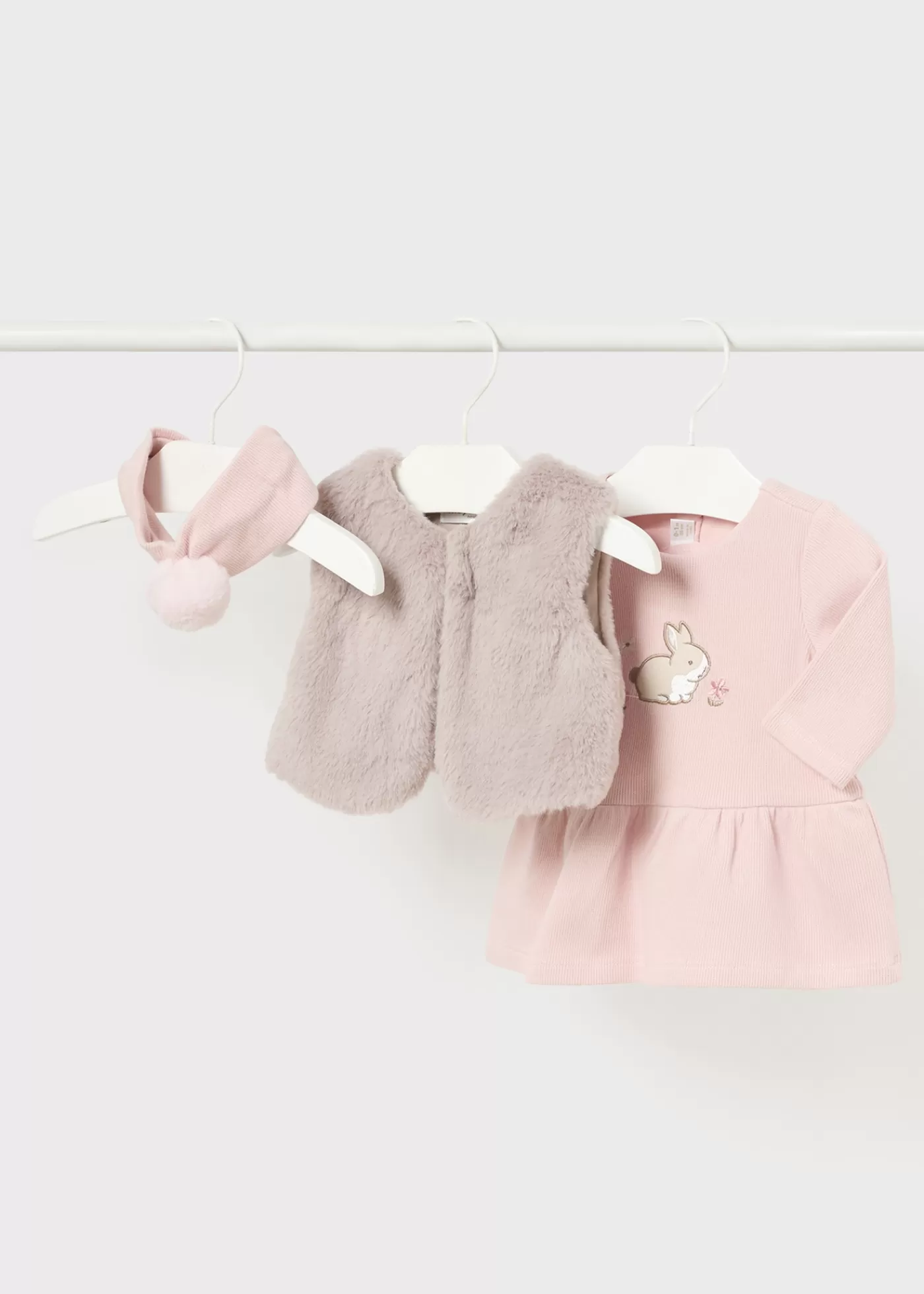 Mayoral Newborn Girl 3 Piece Set with Faux Fur Vest Blush Fashion