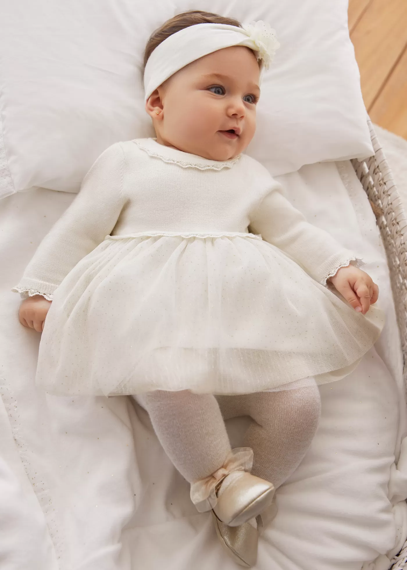 Mayoral Newborn Girl Combined Glitter Tulle Dress Offwhite Fashion