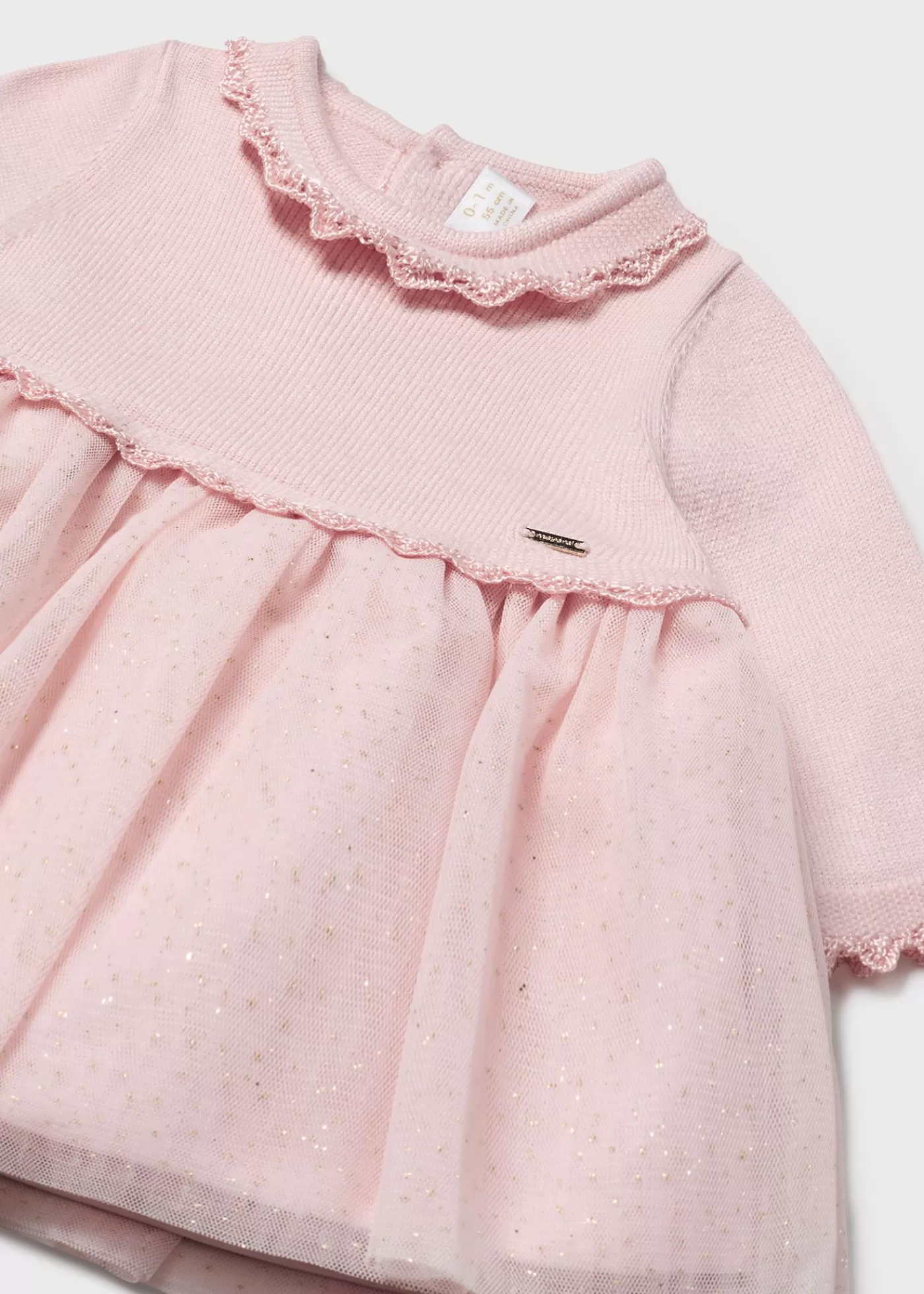 Mayoral Newborn Girl Combined Glitter Tulle Dress Babypink Flash Sale