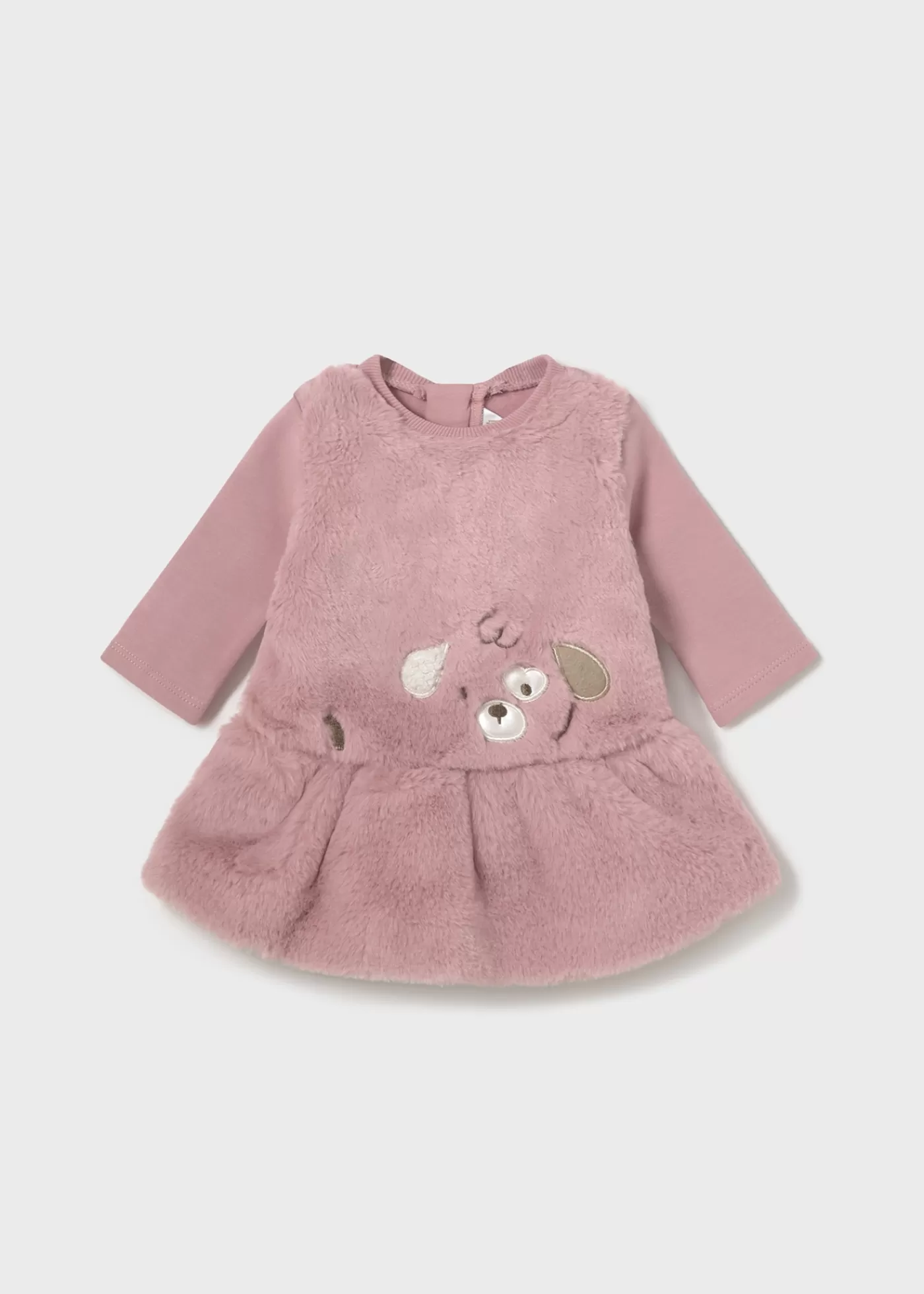 Mayoral Newborn Girl Faux Fur Dress with Headband Blush Hot