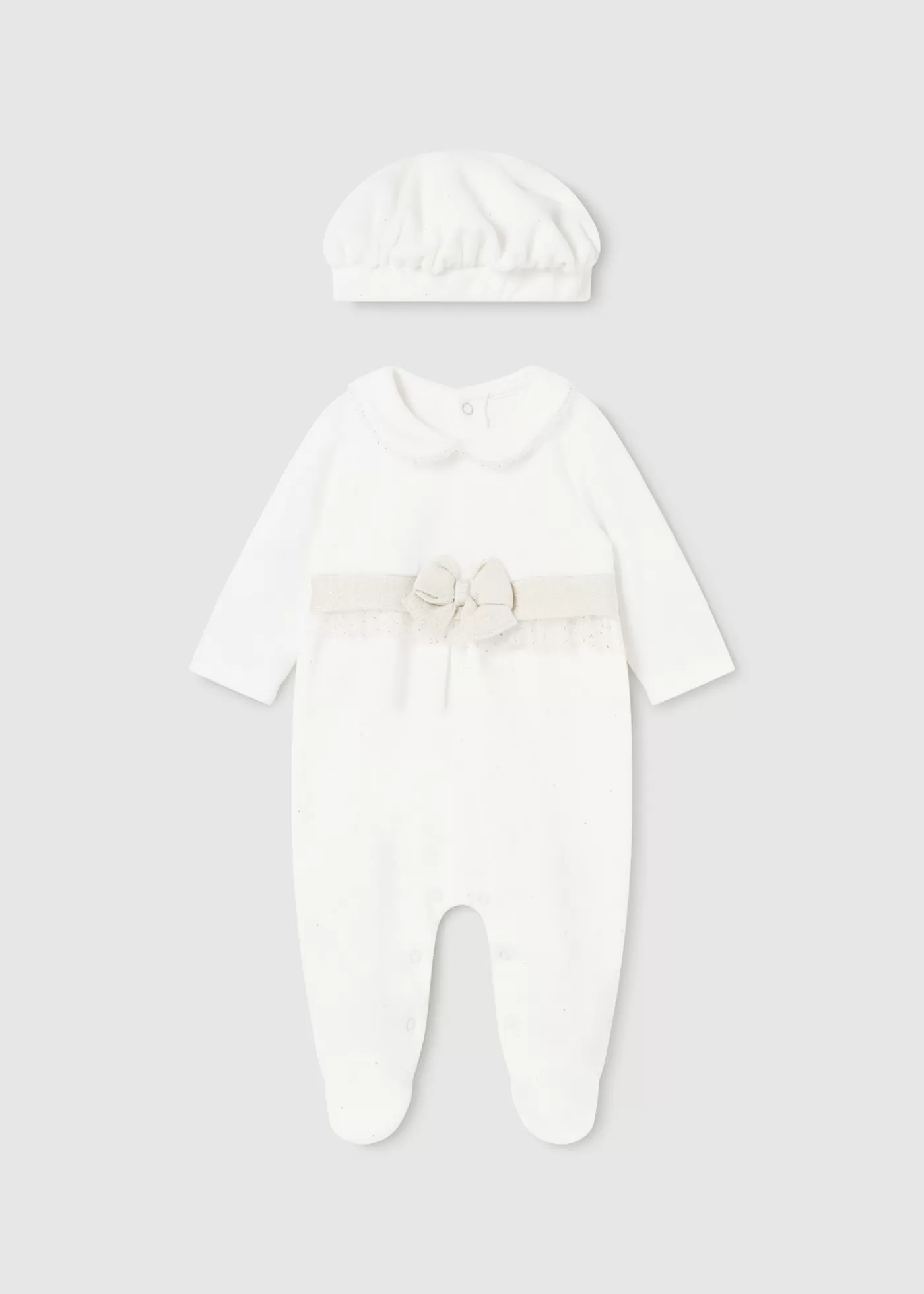 Mayoral Newborn Girl One-Piece with Beret Offwhite Flash Sale