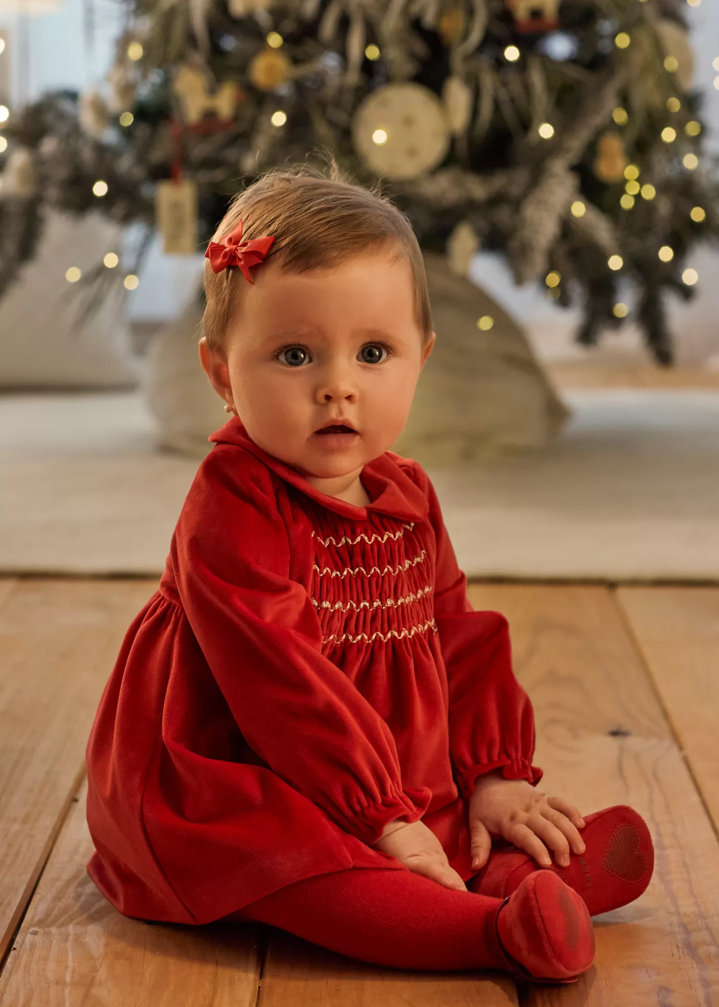 Mayoral Newborn Girl Sparkly Velvet Dress Red Hot