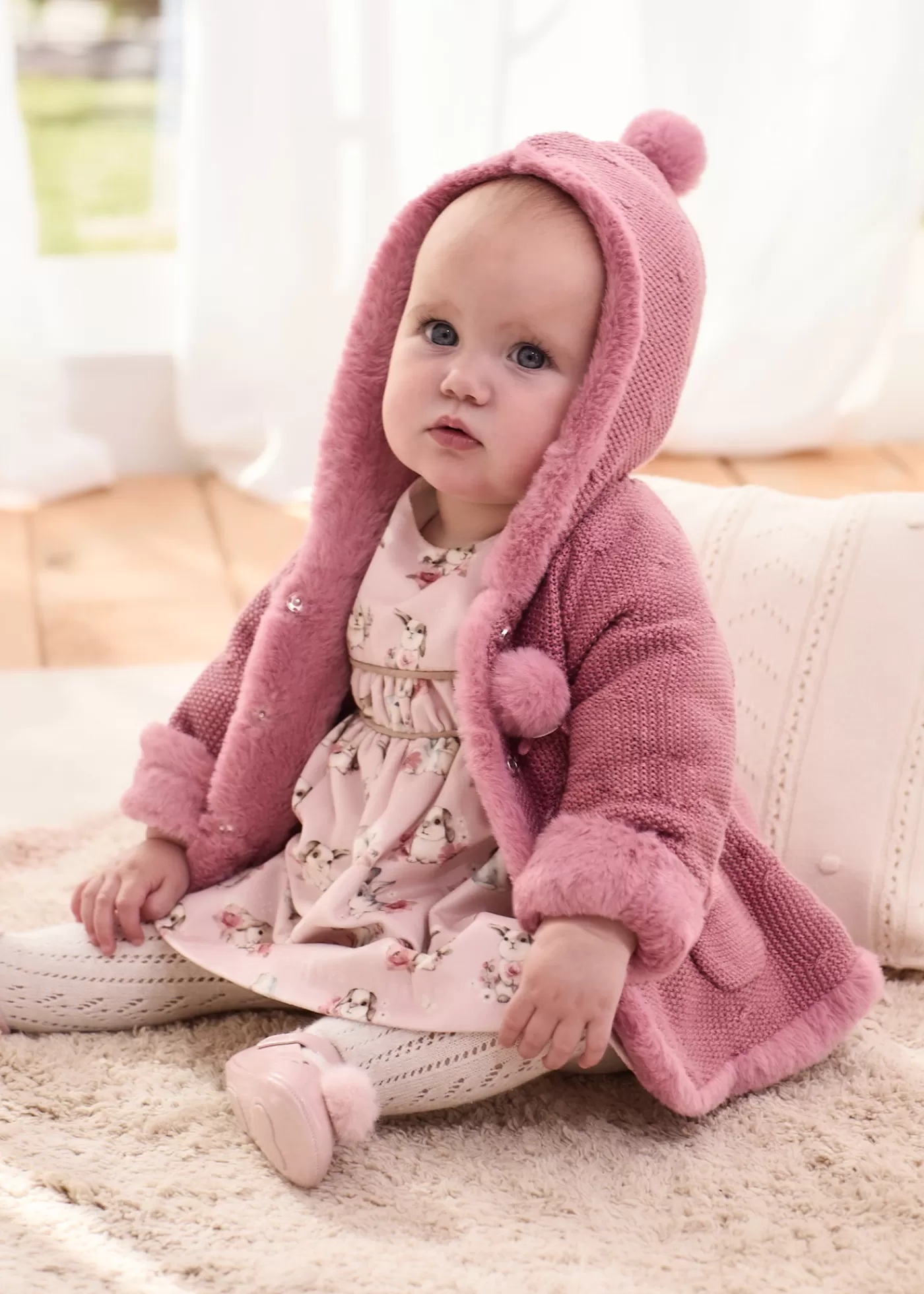 Mayoral Newborn Knit Faux Fur Jacket Midroseheather Clearance