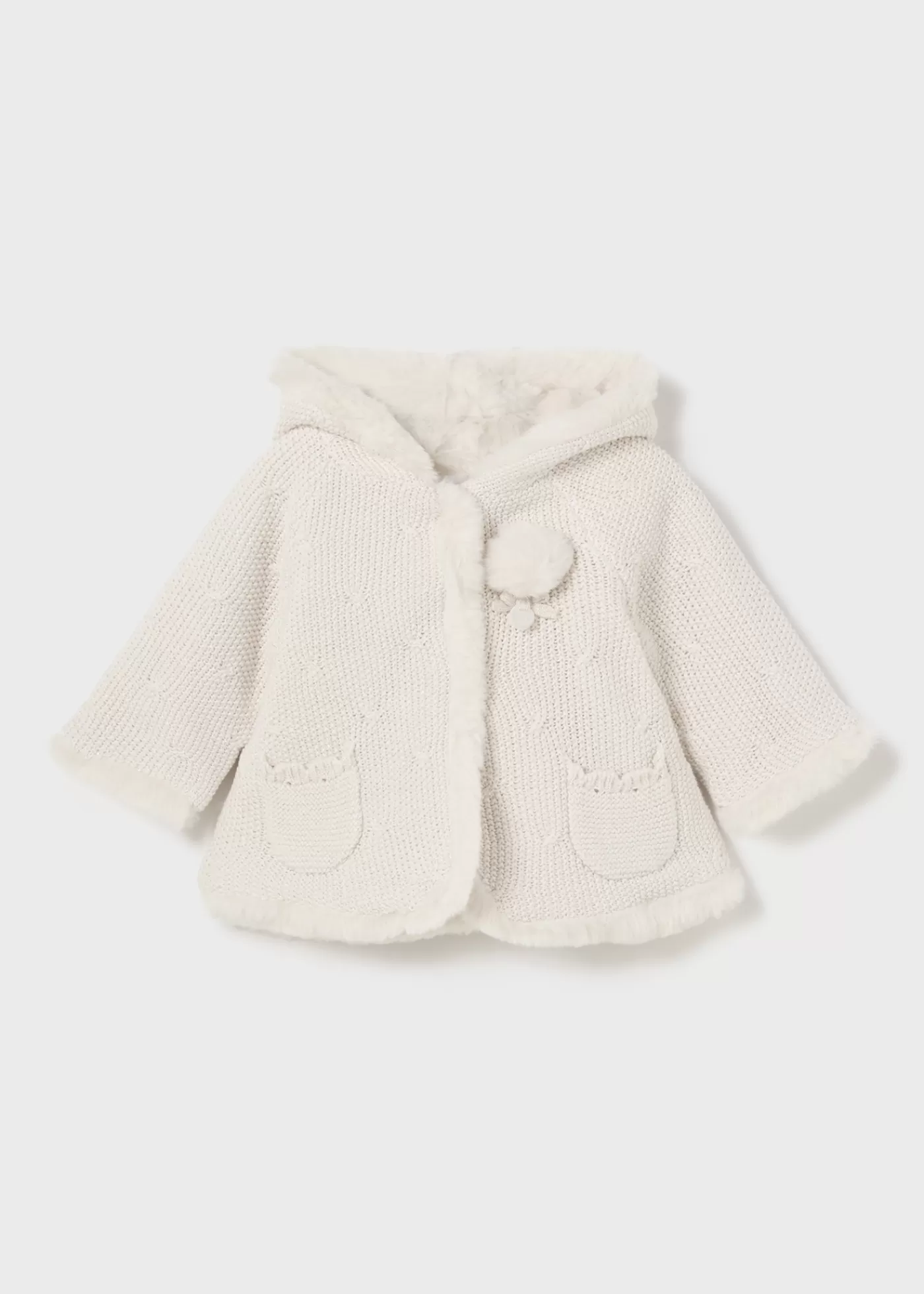 Mayoral Newborn Knit Faux Fur Jacket Champagne Best