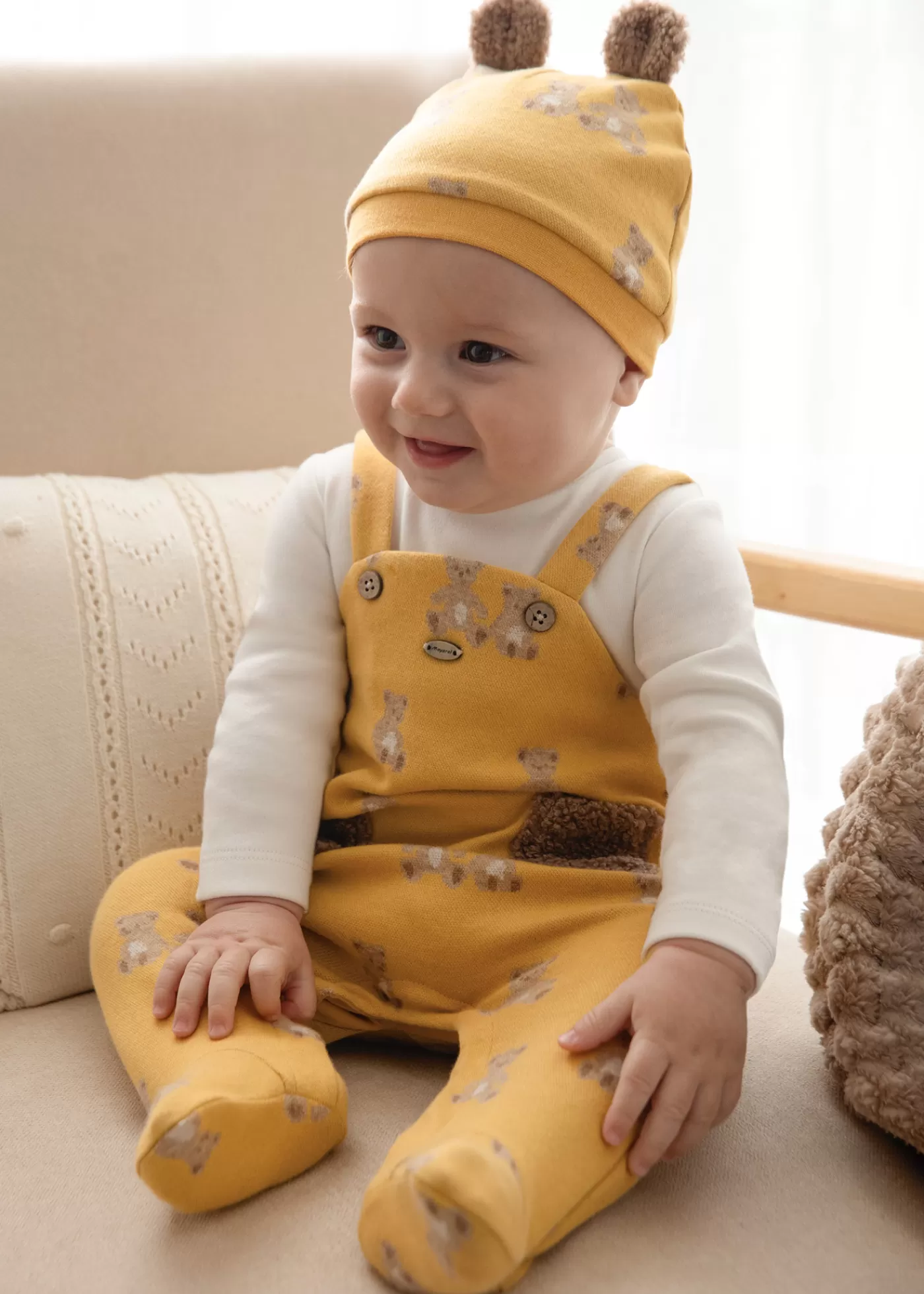 Mayoral Newborn One-Piece and Hat with Ears Curry Best