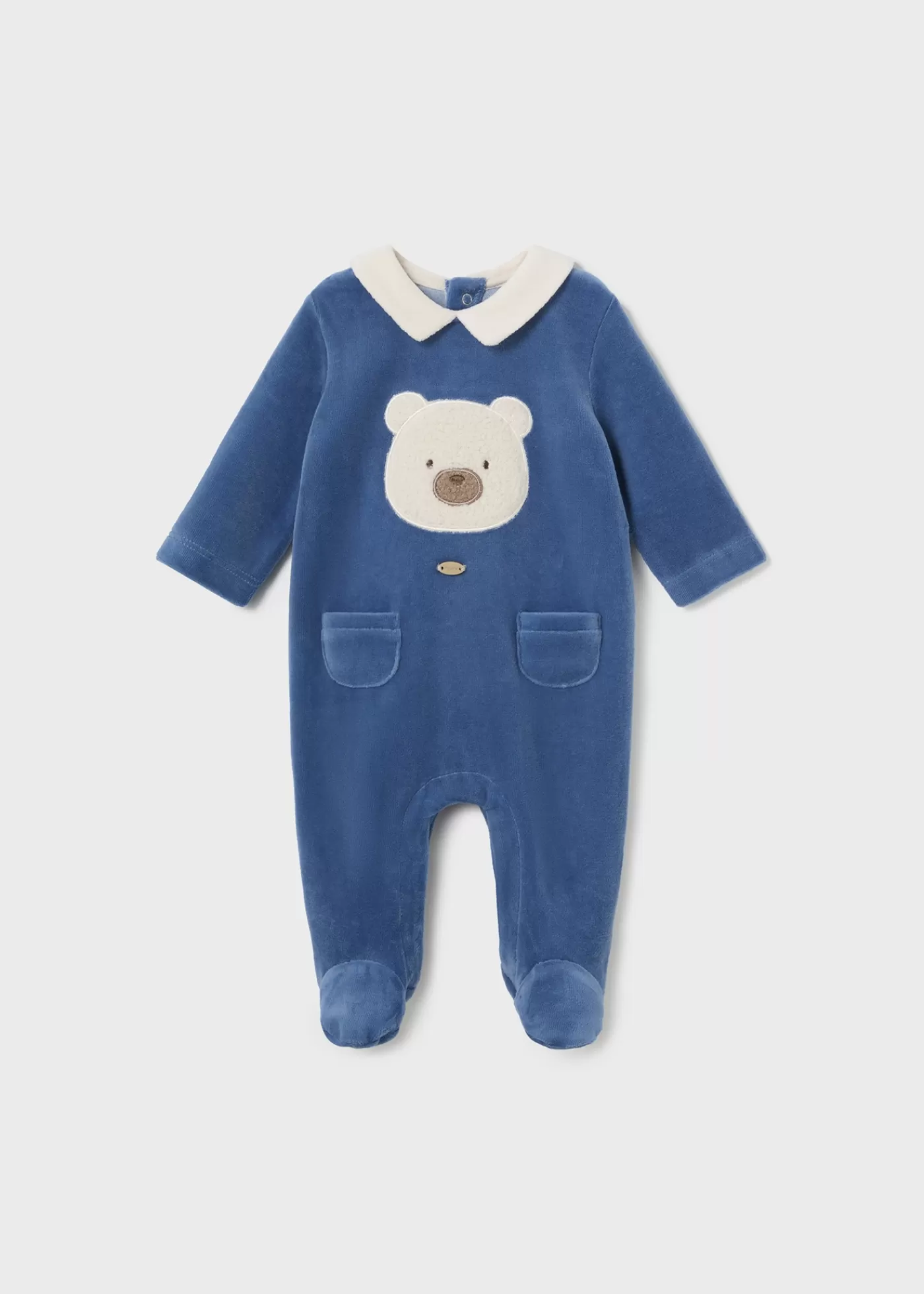 Mayoral Newborn Velour One-Piece with Collar Midblue Sale