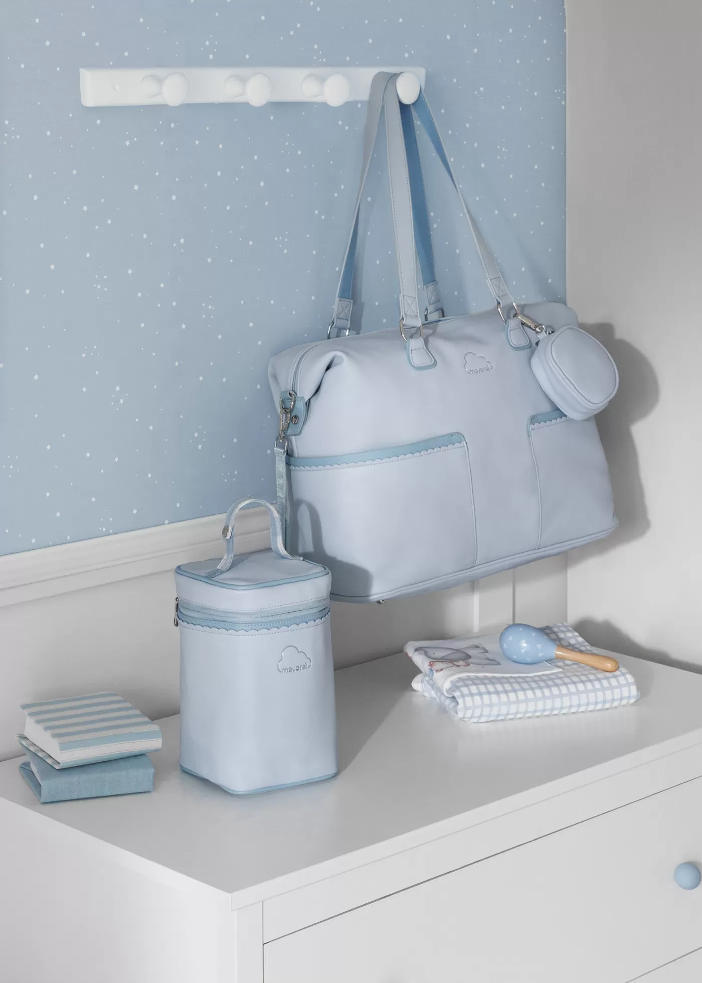 Mayoral Waves Diaper Bag with Matching Pacifier Case Babyblue Flash Sale